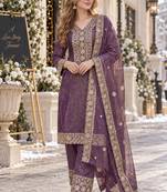 purple silk blend readymade suit with embroidery & sequence work