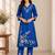 Royal blue cotton blend handpainted kurta set