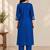 Royal blue cotton blend handpainted kurta set