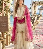 white&pink silk blend readymade suit with embroidery & sequence work