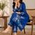 Royal blue cotton blend handpainted kurta set