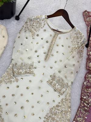 white&pink silk blend readymade suit with embroidery & sequence work 4