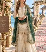 white&d green silk blend readymade suit with embroidery & sequence work