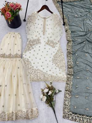 white&d green silk blend readymade suit with embroidery & sequence work 3