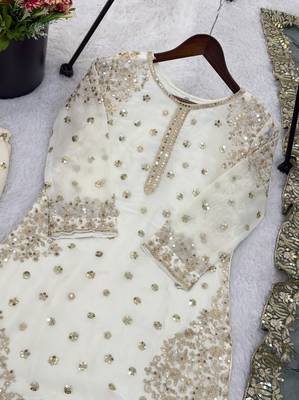 white&d green silk blend readymade suit with embroidery & sequence work 4