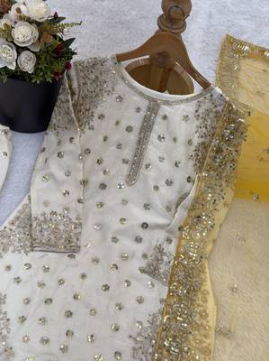 white&yellow silk blend readymade suit with embroidery & sequence work 4