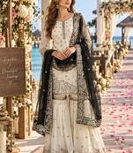white&black silk blend readymade suit with embroidery & sequence work