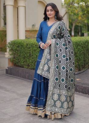 Designer reyon gown with gota patti & lumpy lace work with viscose jacquard dupatta | free size 38-44 1