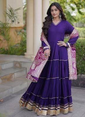 Designer reyon gown with gota patti & lumpy lace work with viscose jacquard dupatta | free size 38-44 1