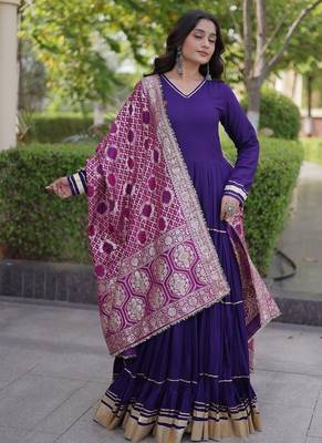 Designer reyon gown with gota patti & lumpy lace work with viscose jacquard dupatta | free size 38-44 5
