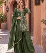 d green silk blend readymade suit with embroidery & sequence work