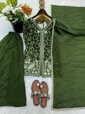 d green silk blend readymade suit with embroidery & sequence work 3