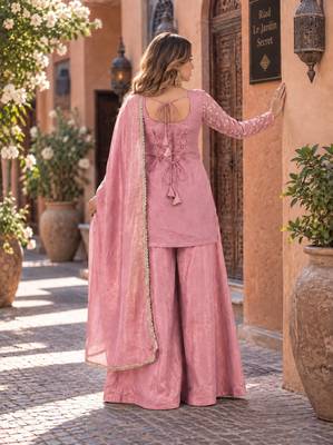 pink silk blend readymade suit with embroidery & sequence work 2