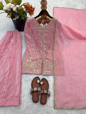 pink silk blend readymade suit with embroidery & sequence work 3