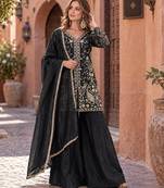 black silk blend readymade suit with embroidery & sequence work