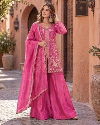 rani silk blend readymade suit with embroidery & sequence work 1