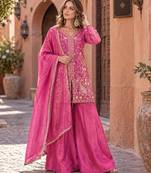 rani silk blend readymade suit with embroidery & sequence work