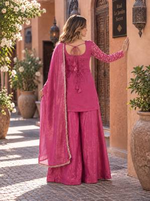 rani silk blend readymade suit with embroidery & sequence work 2