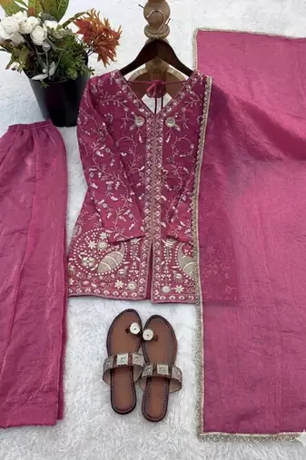 rani silk blend readymade suit with embroidery & sequence work