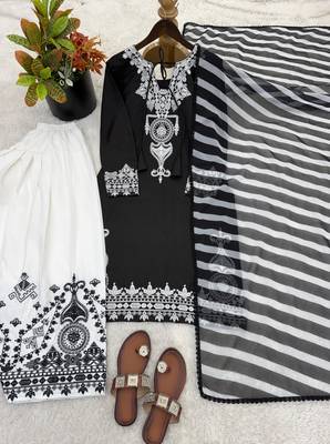 black&white crepe readymade suit with embroidery & printed work 3