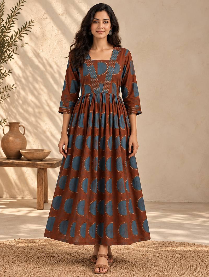Brown printed dress