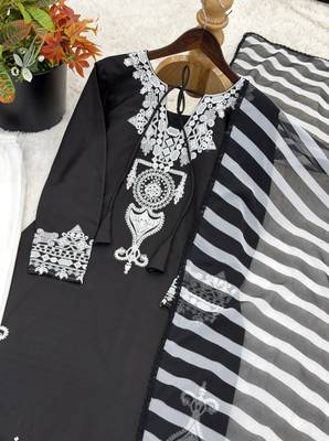 black&white crepe readymade suit with embroidery & printed work 4