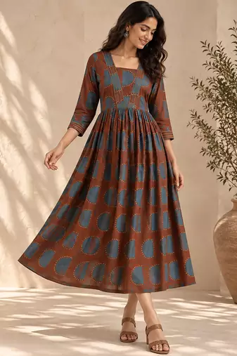 Brown printed dress