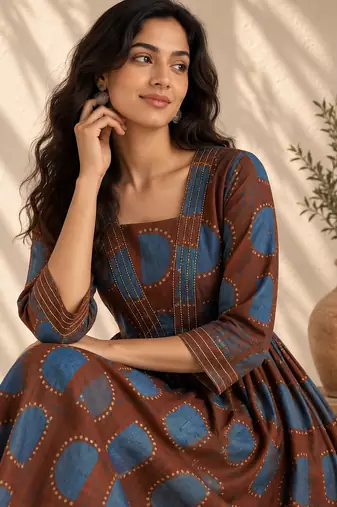 Brown printed dress