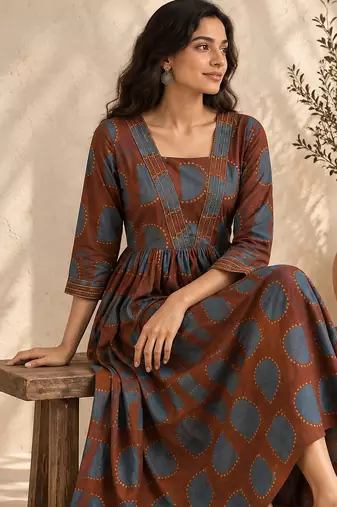 Brown printed dress
