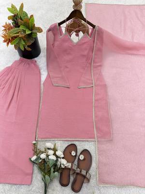 pink soft silk blend readymade suit with lace work 3