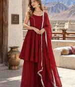 maroon silk blend readymade suit with zarkhand & lace work