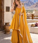 yellow silk blend readymade suit with zarkhand & lace work