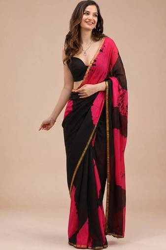 Tie and Dye Cotton Block Print Saree with blouse 