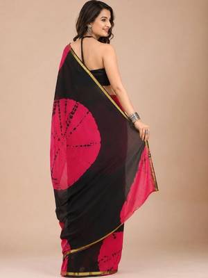 Tie and Dye Cotton Block Print Saree with blouse  2