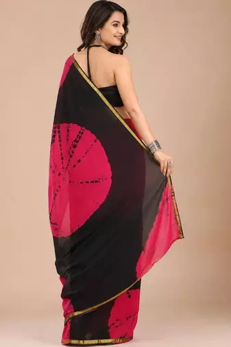 Tie and Dye Cotton Block Print Saree with blouse 