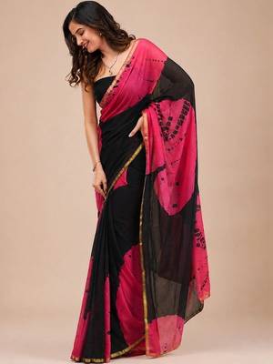 Tie and Dye Cotton Block Print Saree with blouse  4