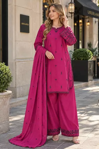 purple cotton readymade suit with thread & sequence work