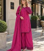 purple cotton readymade suit with thread & sequence work