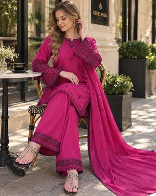 purple cotton readymade suit with thread & sequence work 2