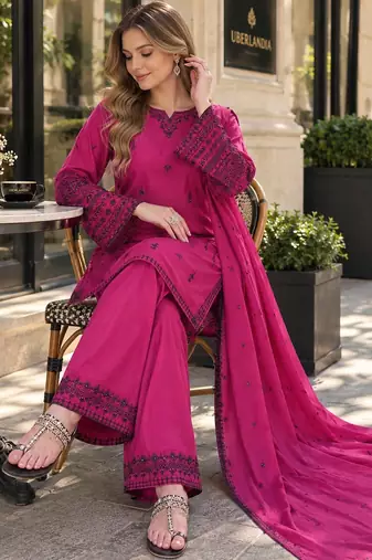 purple cotton readymade suit with thread & sequence work