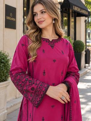 purple cotton readymade suit with thread & sequence work 3
