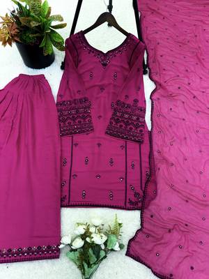 purple cotton readymade suit with thread & sequence work 4