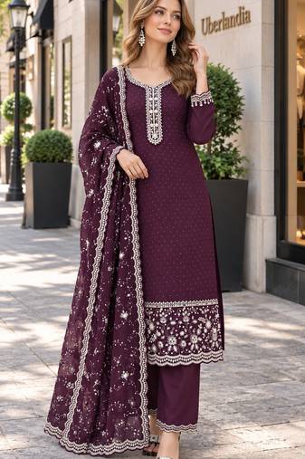 purple georgette readymade suit with diamond & Sequin work