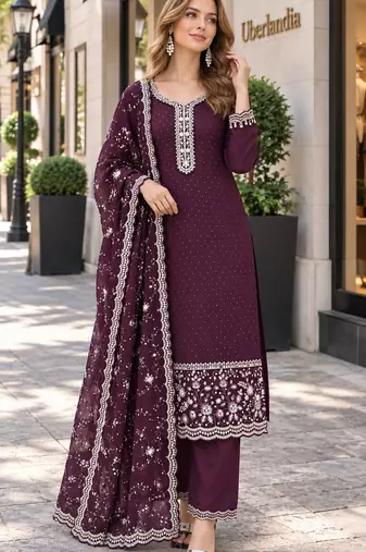 purple georgette readymade suit with diamond & Sequin work