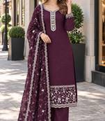 purple georgette readymade suit with diamond & sequence work