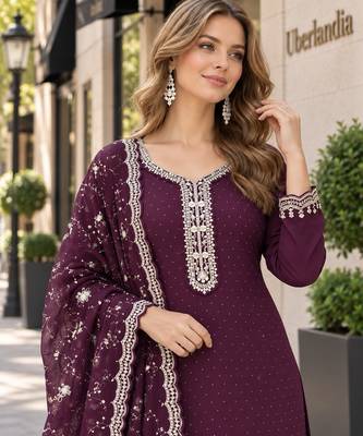 purple georgette readymade suit with diamond & sequence work 2
