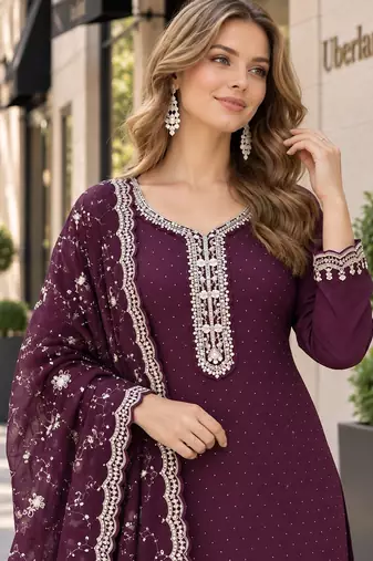 purple georgette readymade suit with diamond & Sequin work
