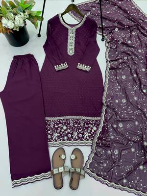 purple georgette readymade suit with diamond & sequence work 3