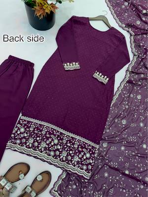 purple georgette readymade suit with diamond & sequence work 4