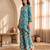 Turquoise printed silk blend co-ord set
